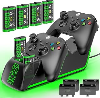 4-in-1 Charger for Xbox Series/One X|S Controllers, with 4× 6880mWh Rechargeable Battery Packs,Charges Dual Remotes & Batteries Simultaneously,Upgraded Quad Charging Dock Station for Xbox Gamer Gift