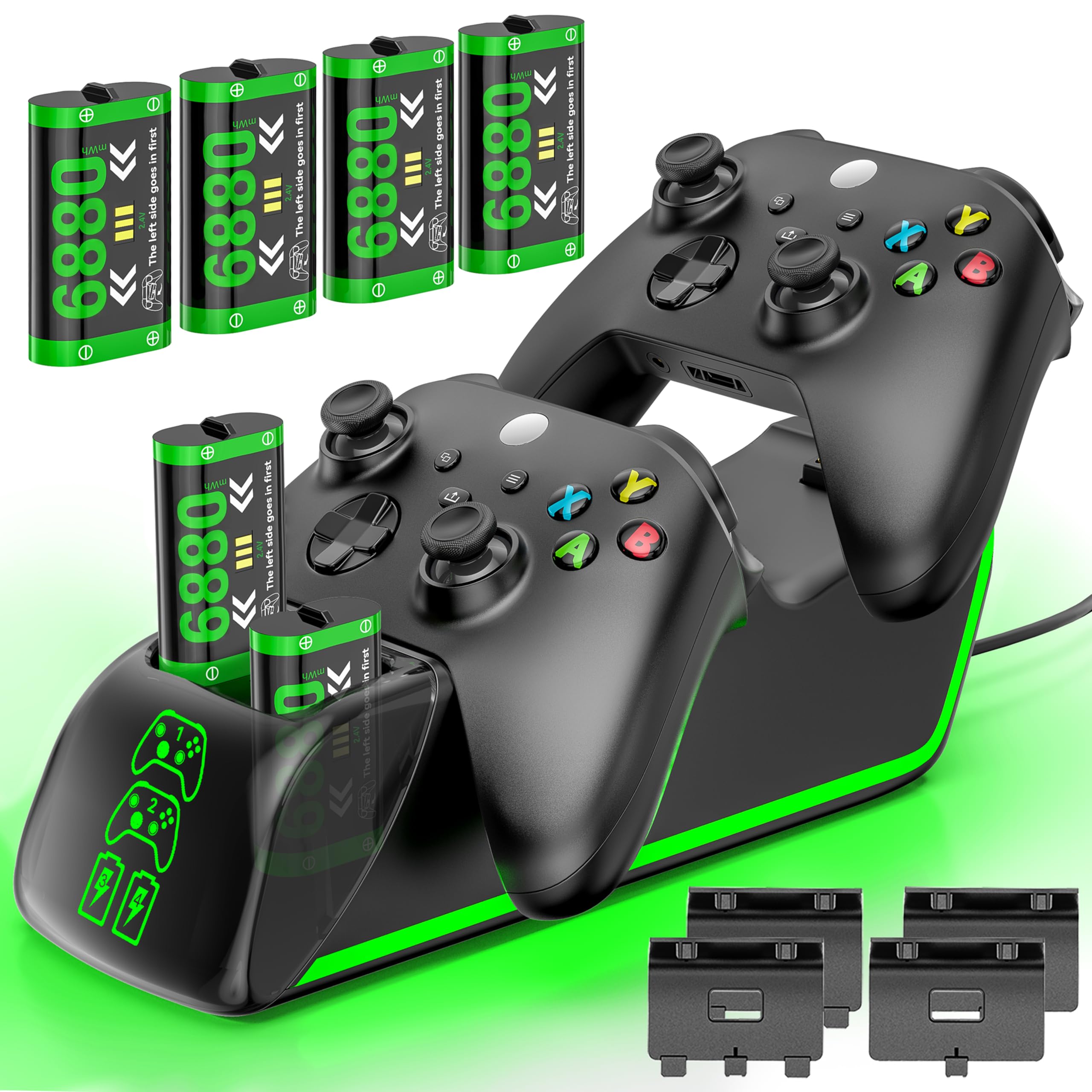 4-in-1 Charger for Xbox Series/One X|S Controllers, with 4× 6880mWh Rechargeable