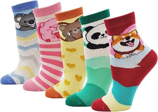 PUTUO Girls' Children's Cotton Socks, Novelty Socks, Baby Girl, Animal Socks, 5 Pairs