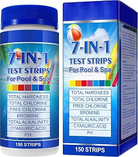 Hot Tub Test Strips 7-In-1 (150Pcs)| Ph Test Strips For Swimming Pool & Spa | Pool Water Testing Kit For Chlorine, Bromine, Ph, Hardness, More - All In 1 Swimming Pool Test Strips