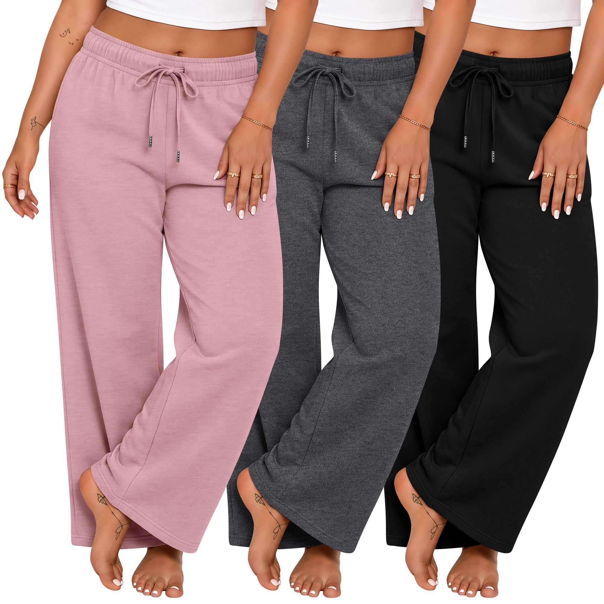 Huukeay 3 Pack Womens Plus Size Pants Wide Leg Lounge Trousers