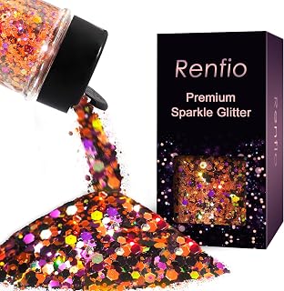Renfio Orange Purple Black Chunky Glitter,Mixed Holographic for Helloween | 1.76oz/50g Iridescent Hexagon Sequin for Snowglobe Tumbler,Resin,Craft,Nail,Face,Hair,Festival Decor,Ornament