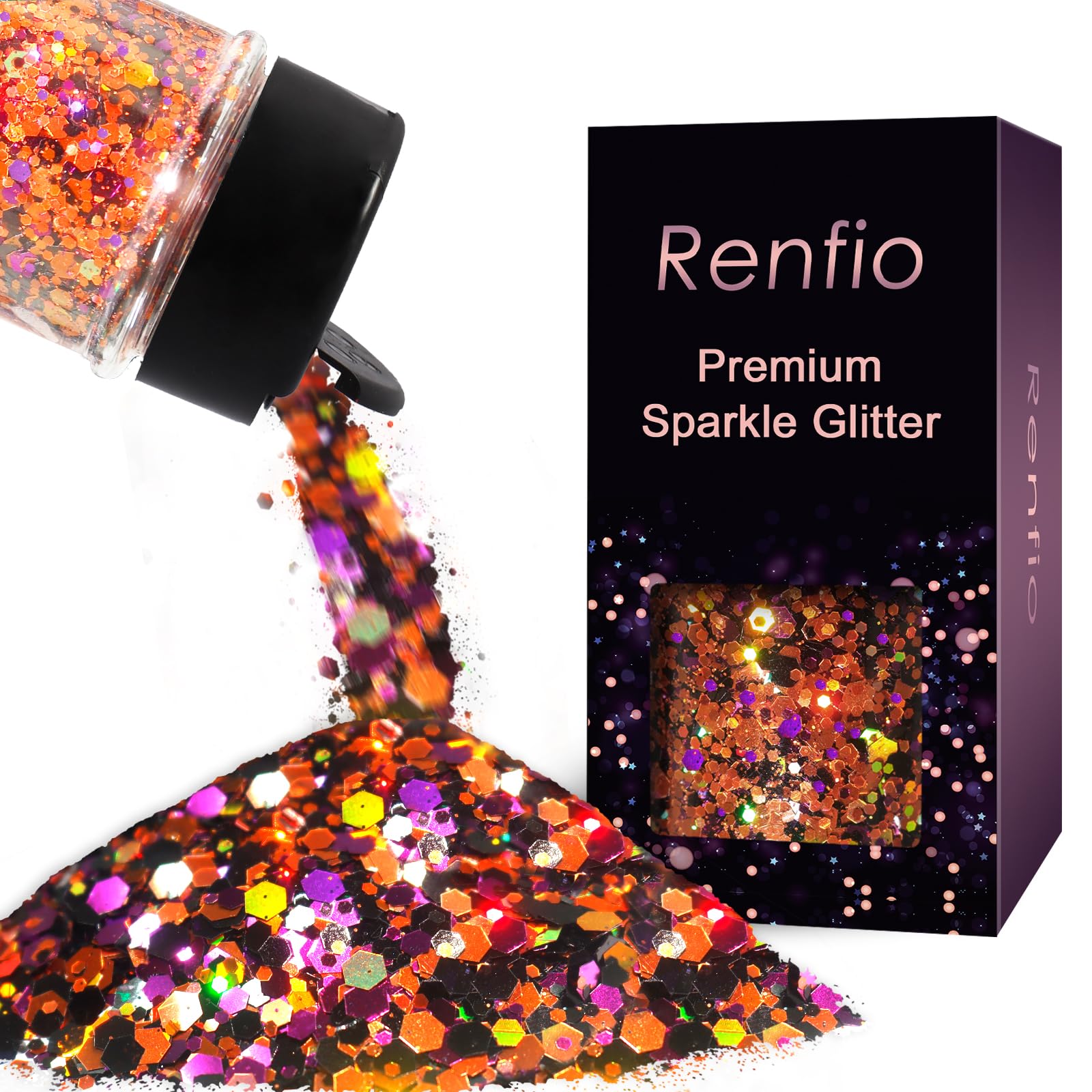 Renfio Orange Purple Black Chunky Glitter,Mixed Holographic for Helloween | 1.76