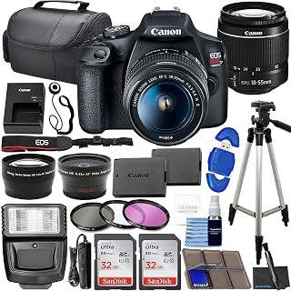 Canon EOS Rebel T7 DSLR Camera Bundle with Canon EF-S 18-55mm f/3.5-5.6 is II Lens + 2X 32GB Memory Cards + Filters + Preferred Accessory Kit, Black (Renewed)