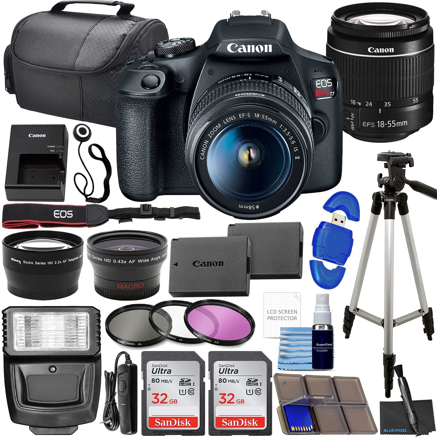 Canon EOS Rebel T7 DSLR Camera Bundle with Canon EF-S 18-55mm f/3.5-5.6 is II Le