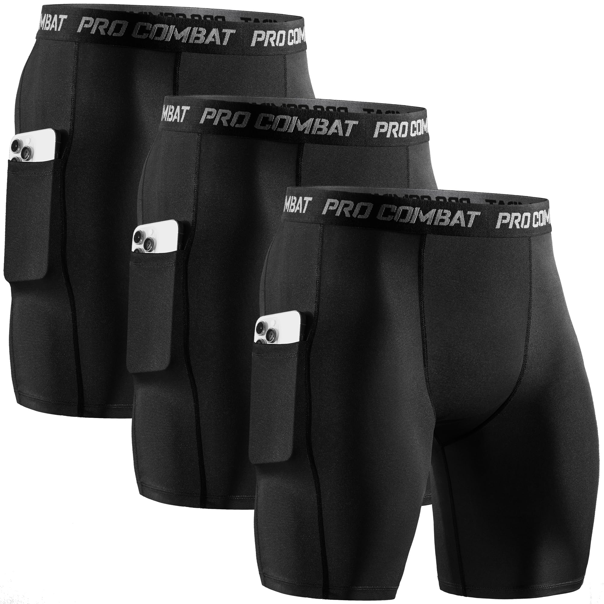 Niksa Men's Fitness Shorts Compression Leggings 3 Pieces, Compression Baselayer 