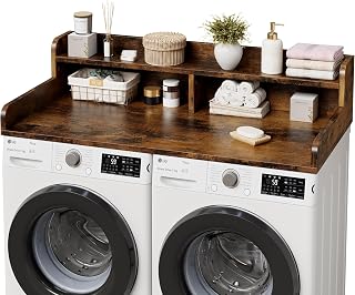 GarveeHome Washer Dryer Wood Countertop with Shelf, Laundry Countertop | Countertop for Laundry Organization with Edge& Non-slips for Folding Sorting & Ironing Easy to Install 54"x27.5",Retro