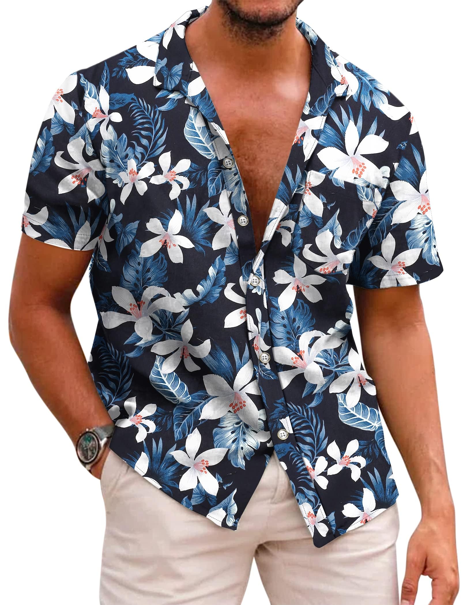 COOFANDY Men's Hawaiian Shirt Short Sleeve Summer Leisure Vacation Beach Shirt B