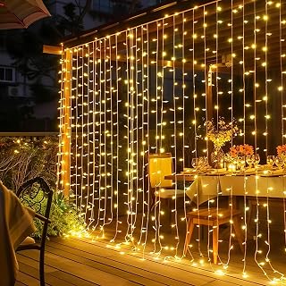 Dazzle Bright 300 LED Curtain Lights, Plug in Fairy Curtain Lights for Bedroom, Christmas Hanging String Lights Outdoor for Window Backdrop Wall Wedding Patio Indoor Dorm Party Decor, Warm White