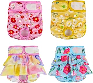 4 Pack Premium Reusable Washable Female Dog Diapers, Highly Absorbent Adjustable Doggie & Puppy Diapers for Large Small, Girl Dog Diapers for Period Heat, Incontinence & Training(L)