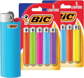 BIC Maxi Pocket Lighters, Dependable, Long-Lasting, 10-Pack, Assorted | Colors May Vary, Tested and Safe, Child-Resistant Design, Variety of Designs, Lasts Up to 3,000 Lights