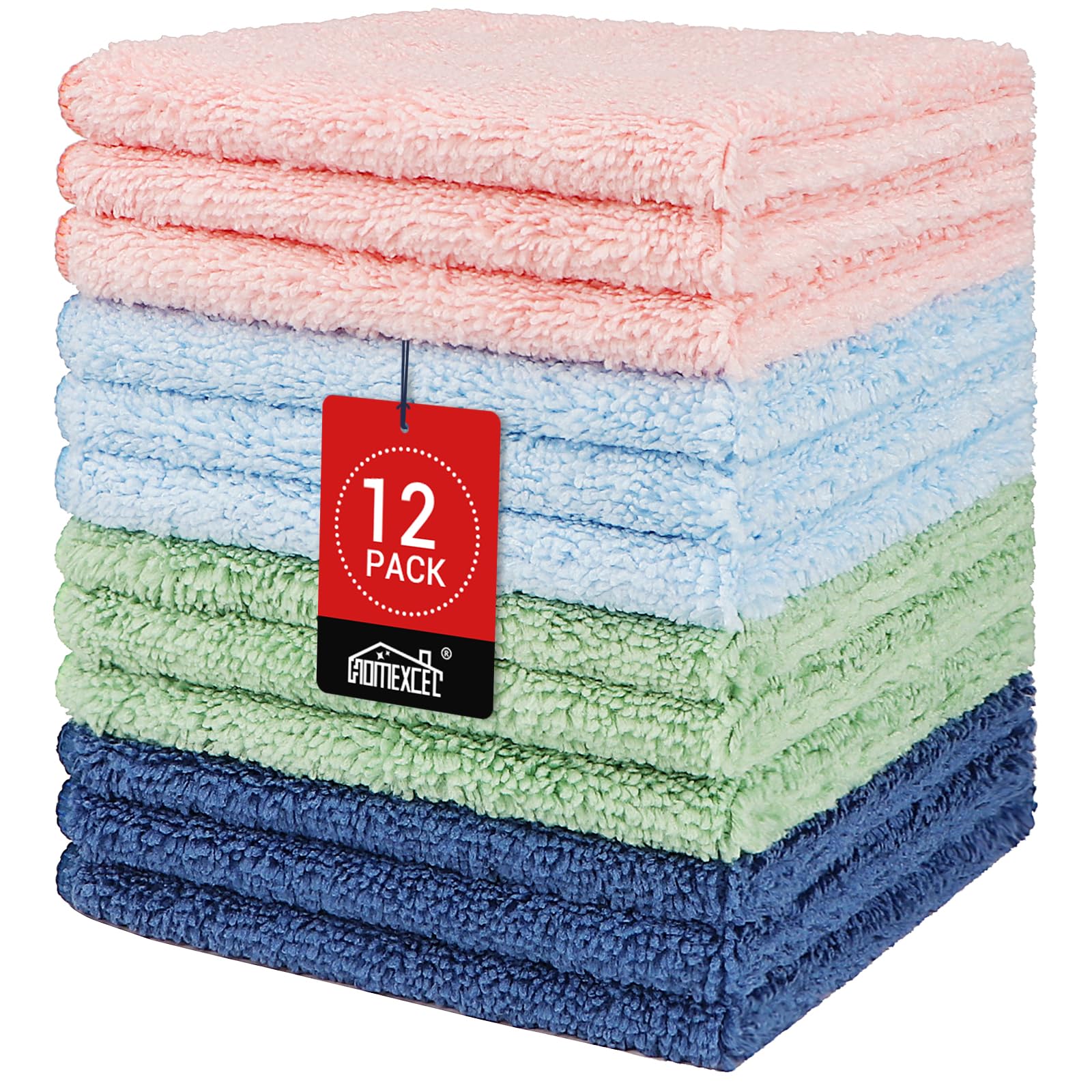 HOMEXCEL Microfiber Washcloths 12 Pack, Highly Absorbent and Soft Face Towel, Mu