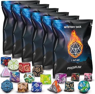 QMAY Mystery Dice Set – 42 Pcs Acrylic Polyhedral Dice + 6 Pcs Velvet Bag | 6 Bags Random Patterns & Styles DND Dice, Gifts for D&D, Pathfinder, MTG, Table Game Night, Dice Goblins, RPG Players & DMs