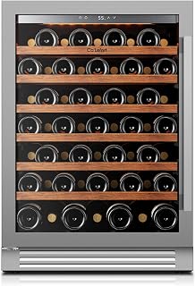 Ca'Lefort 24 Inch Wine Fridge，61 Bottle Built-in Freestanding Wine Cooler | Removable Shelf, Glass Door, 40-65° Temp Control, & 3 Color LED Light, Low Noise for Home Bar Kitchen Left-Hinged Door