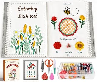 Hbnlai 2026 Upgraded Embroidery Stitch Book Kit for Adults Beginners, Portable Cross Stitch Kit with Step-by-Step Guide & Video, Pre-Printed Patterns, Threads & Needles, Hand Craft Lover Gift