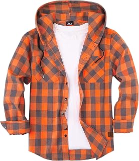 Flannel Hoodie for Men Casual Button Up Shirt Long Sleeve Plaid Hoodie with Pocket