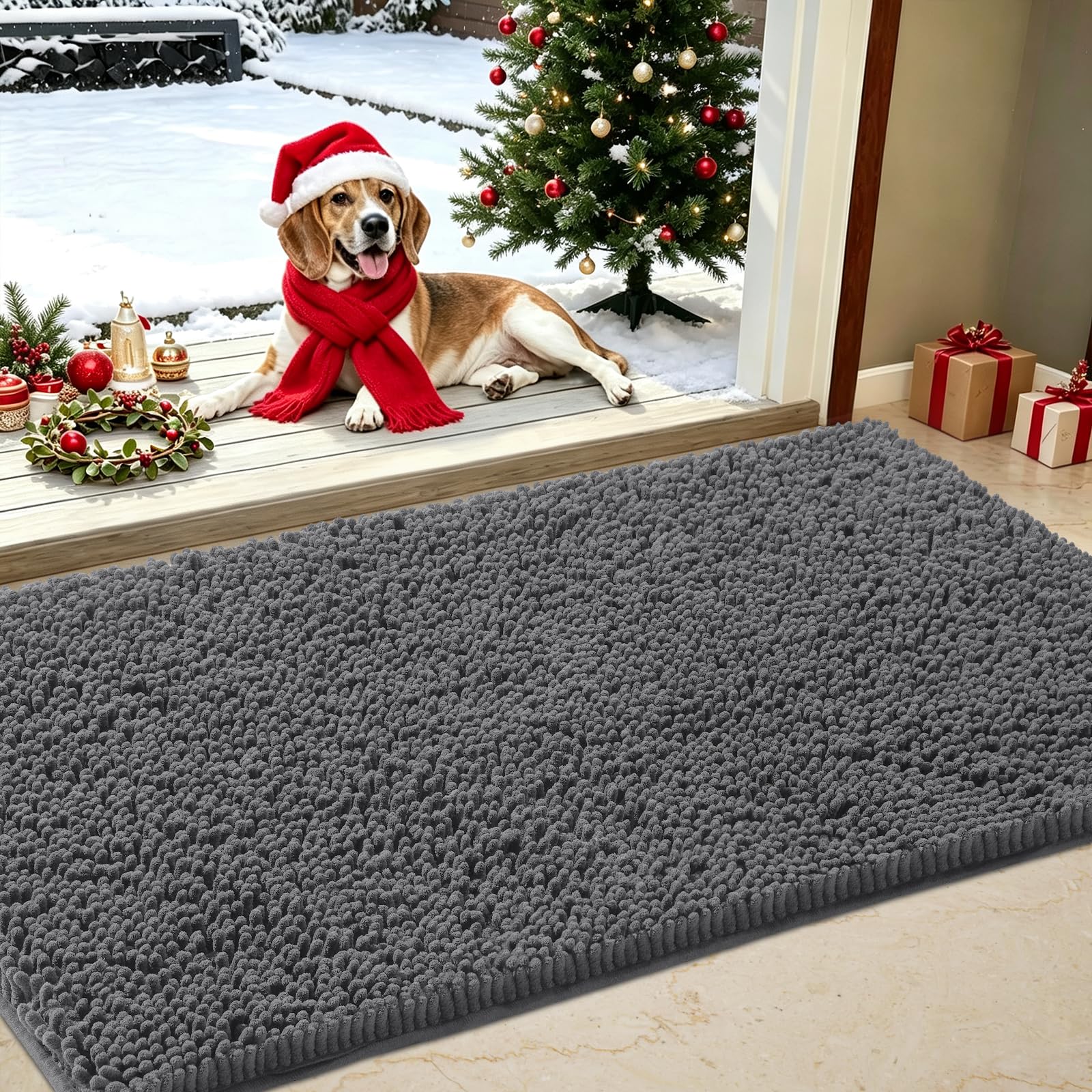 Chenille Absorbent Indoor Door Mat for Rainy Days 36" x 24", Keep Rain Outside, 