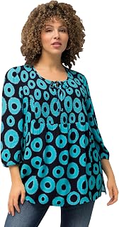 Ulla Popken Smock Knit Blouse Circles A-Line Round Neck 3/4 Sleeve 829086