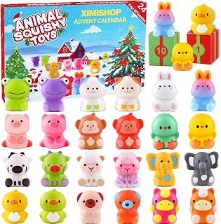 XIMISHOP 2026 Advent Calendar with 24PCS Squeeze Animal Slow Rising Toy | Christmas Slow Rising Animals Soft Foam Animal Stress Squishy for Xmas Kids present Relief Stress Favours