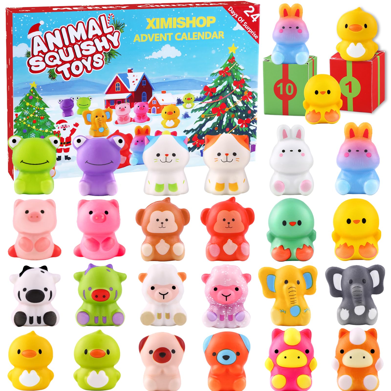 XIMISHOP 2026 Advent Calendar with 24PCS Squeeze Animal Slow Rising Toy | Christ