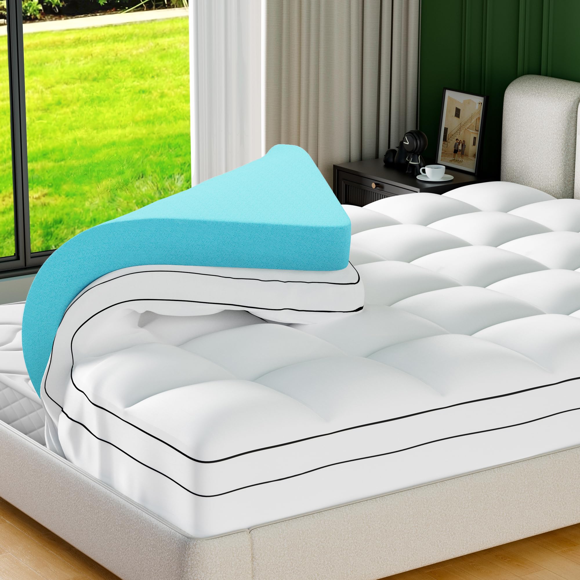 4 Inch Dual Layer Memory Foam Mattress Topper Queen Size ，2 Inch Cooling Gel Mem