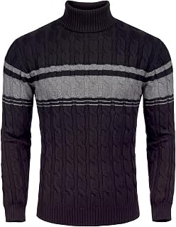 COOFANDY Men's Slim Fit Turtleneck Sweater Casual Twisted Knitted Pullover
