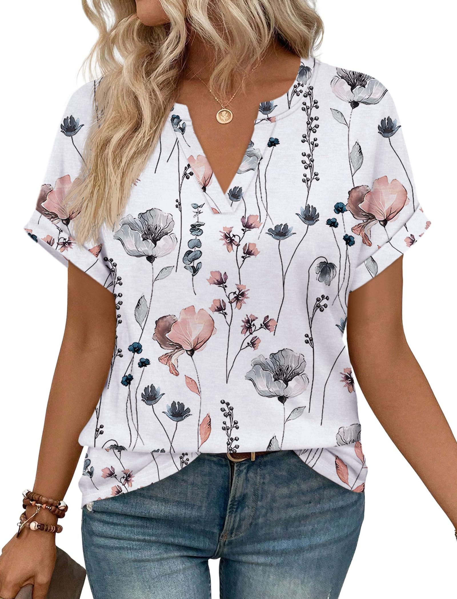WIHOLL Womens Blouses Spring Tops Short Sleeve Shirts Dressy Casual Summer Vacat