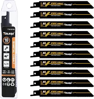 TOLESA Reciprocating Saw Replacement Blades for Metal 18 Threads 8.9 inches (225 mm) M42 Bi-Metal 8% Cobalt Saver Saw Replacement Blades for Iron, Copper, Aluminum, etc., Medium Thick Metal, 10 Pieces