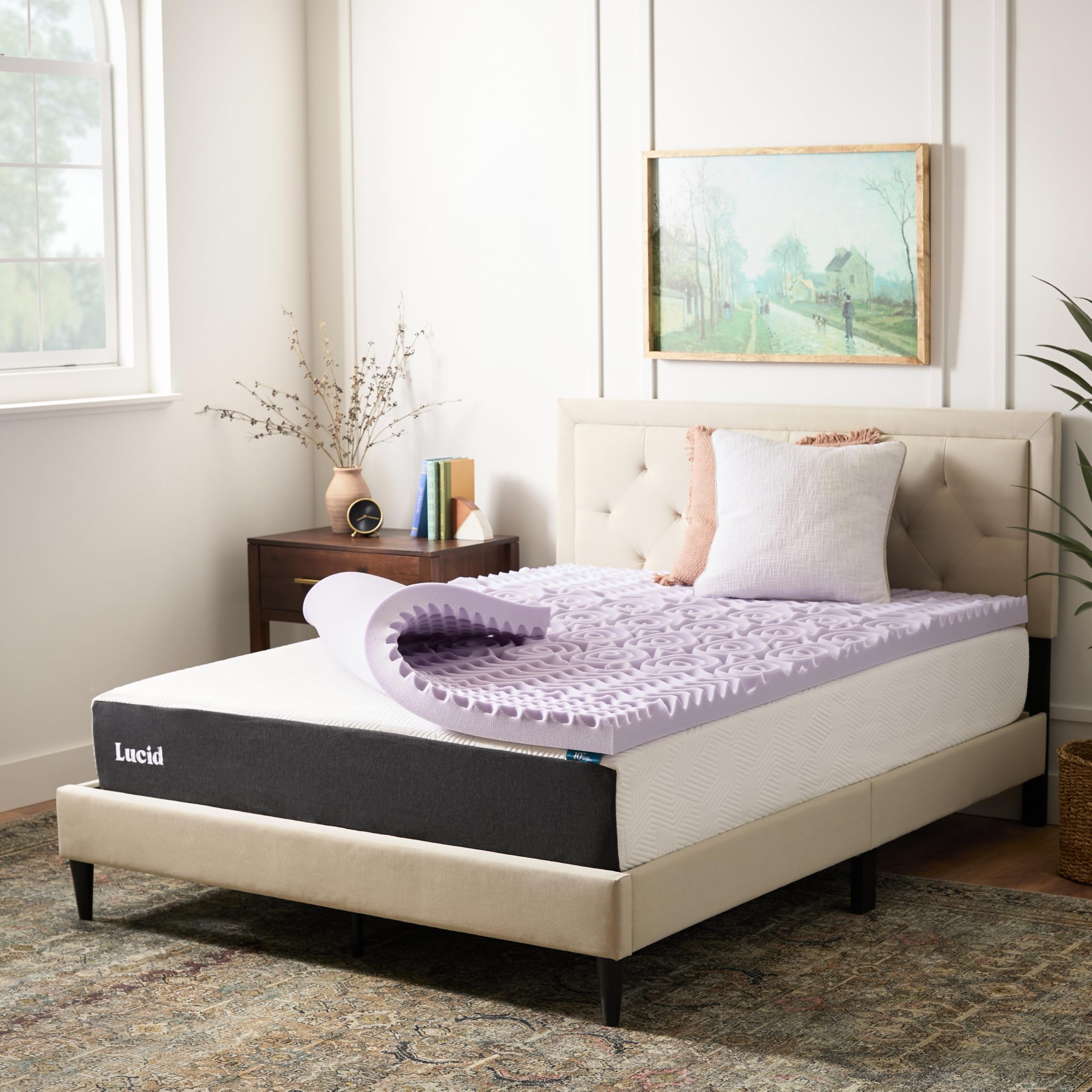 Lucid 3 Inch Lavender Memory Foam Topper, 5 Zones, Plush, Twin XL Size