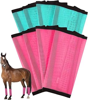 YoouDamy 2025 Horse Fly Boots,Breathable Fine Mesh Fly Boots for Horses,Multiple Colors,Adjustable Non-Slip Fit,Reduces Leg Fatigue&Fly Bites,UV-Resistant PVC,Durable&Comfortable (Pink+Green,8-Pack)