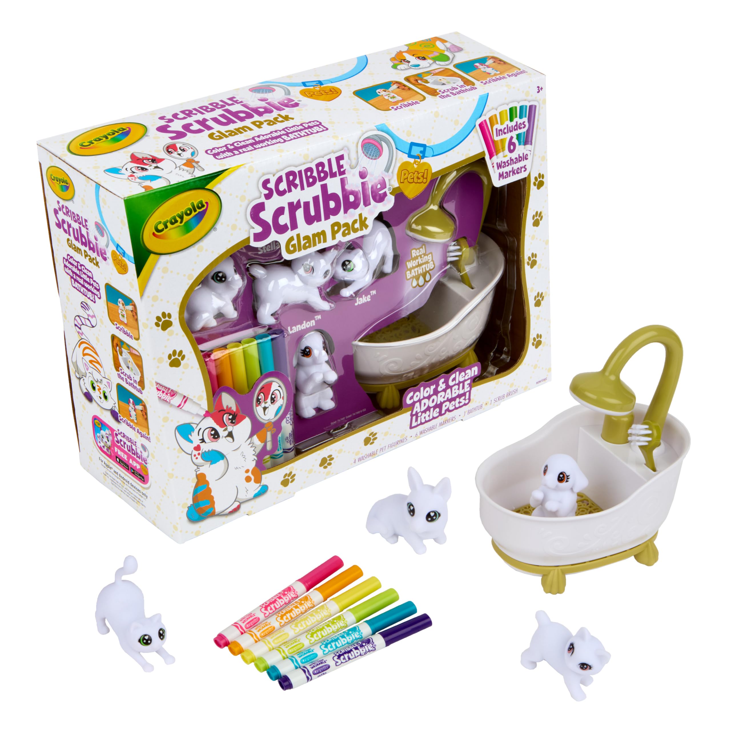Crayola Scribble Scrubbies Glam Pack (4 Pets), Washable Pet Care Toy & Coloring 