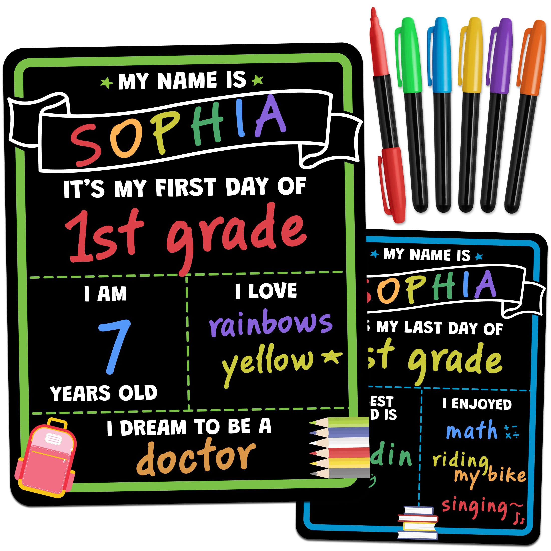 First and Last Day of School Sign Board - Reusable, Double-Sided Chalkboard | In