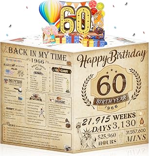 60th Birthday Card for Men Women, 3D Pop Up 60th Birthday Gifts Cards for Him Her, Back In 1966 Funny 60 Year Old Birthday Decorations, Classy Vintage