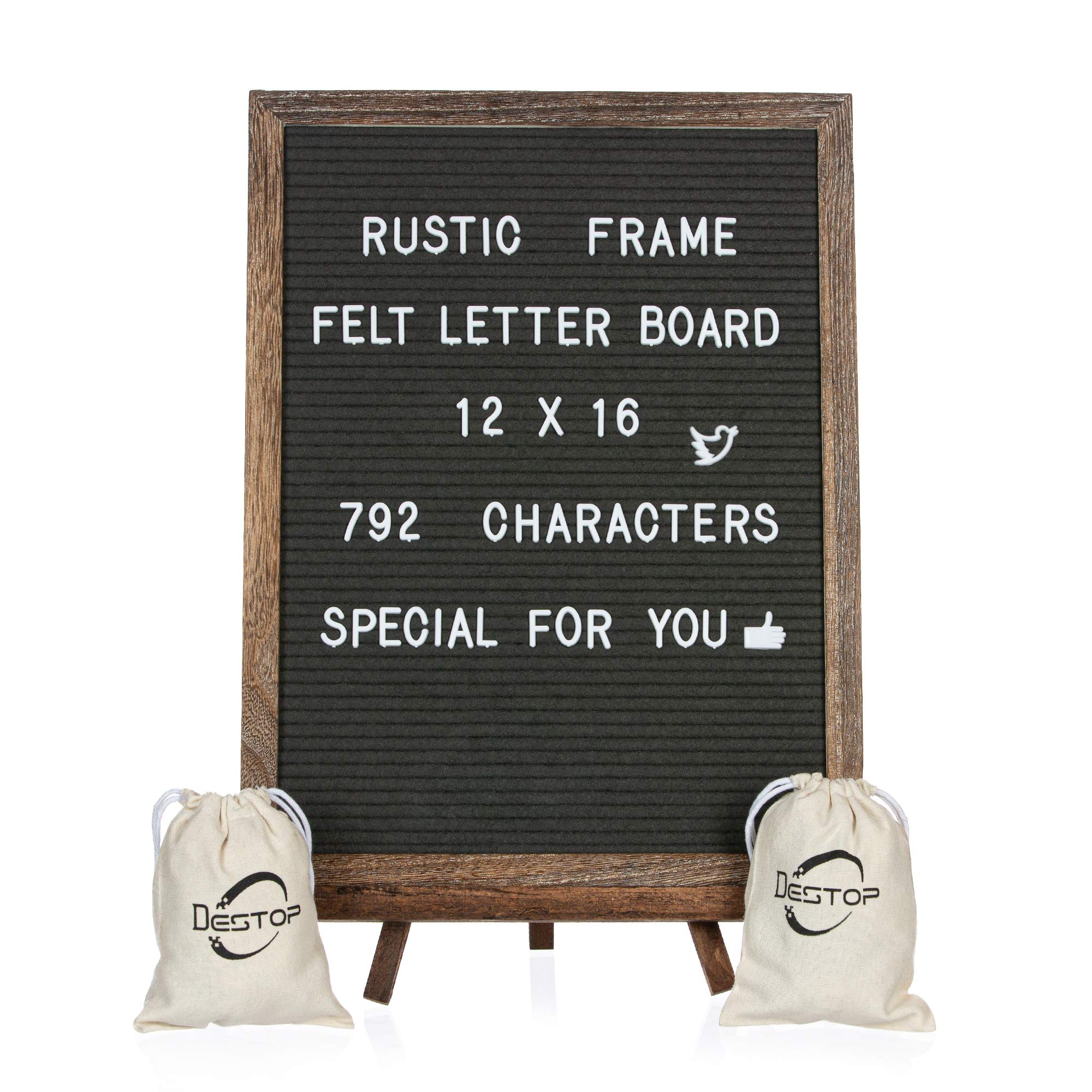 Felt Letter Board with Rustic Vintage Frame and Stand 12x16 inch,Grey Changeable