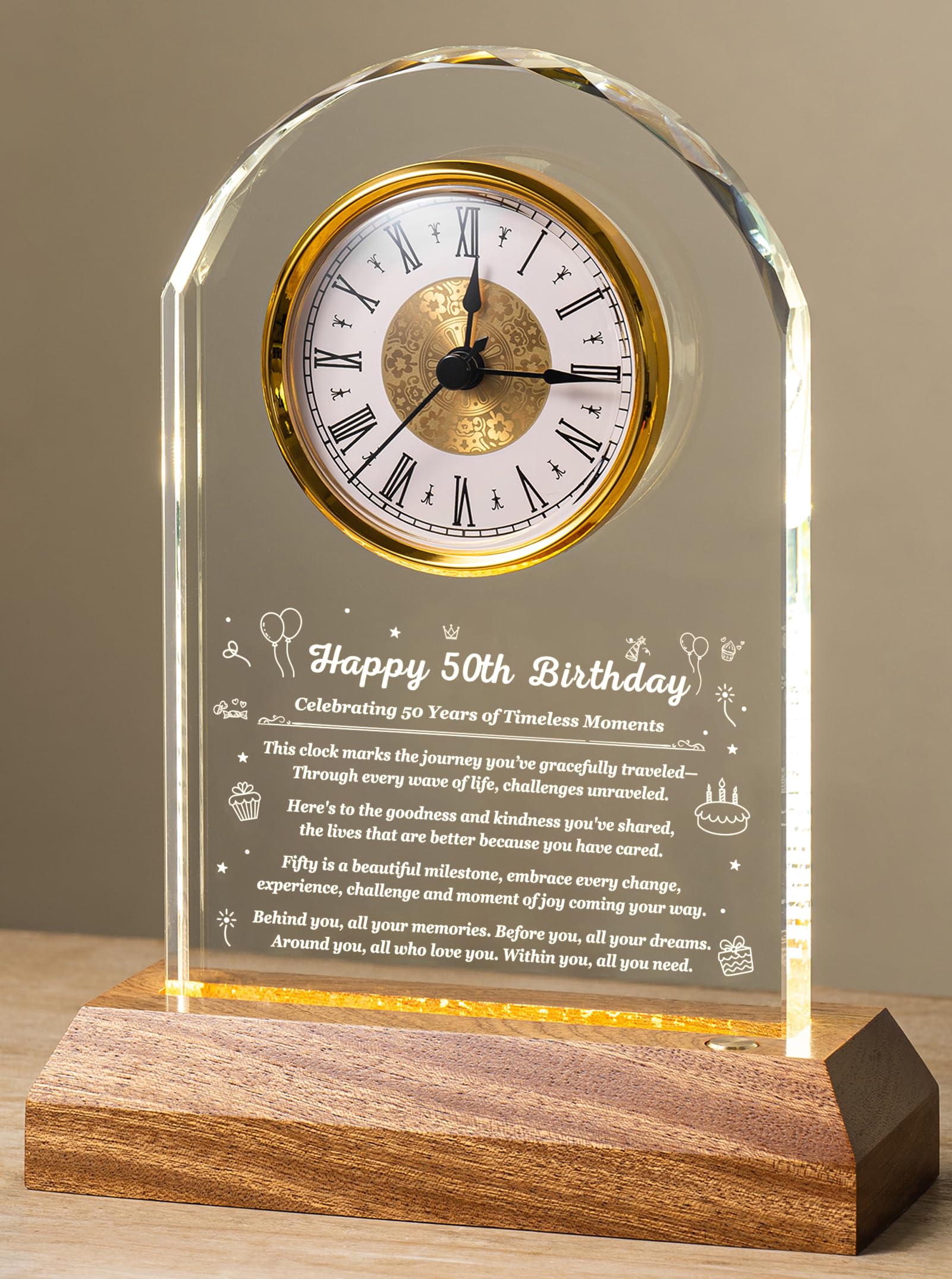 50th Birthday Clock Gifts for Women Men, 50 Year Old Glass Quartz Keepsake