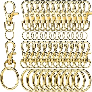 LEOBRO 60 PCS Swivel Snap Hooks and Key Rings, Keychain Clips and Key Chain Rings, Lobster Claw Clasps for Key Chains, Jewelry, Crafts, Gold