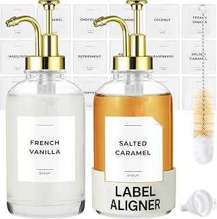2 x Gold Glass Coffee Syrup Dispenser with Pump for Coffee Bar