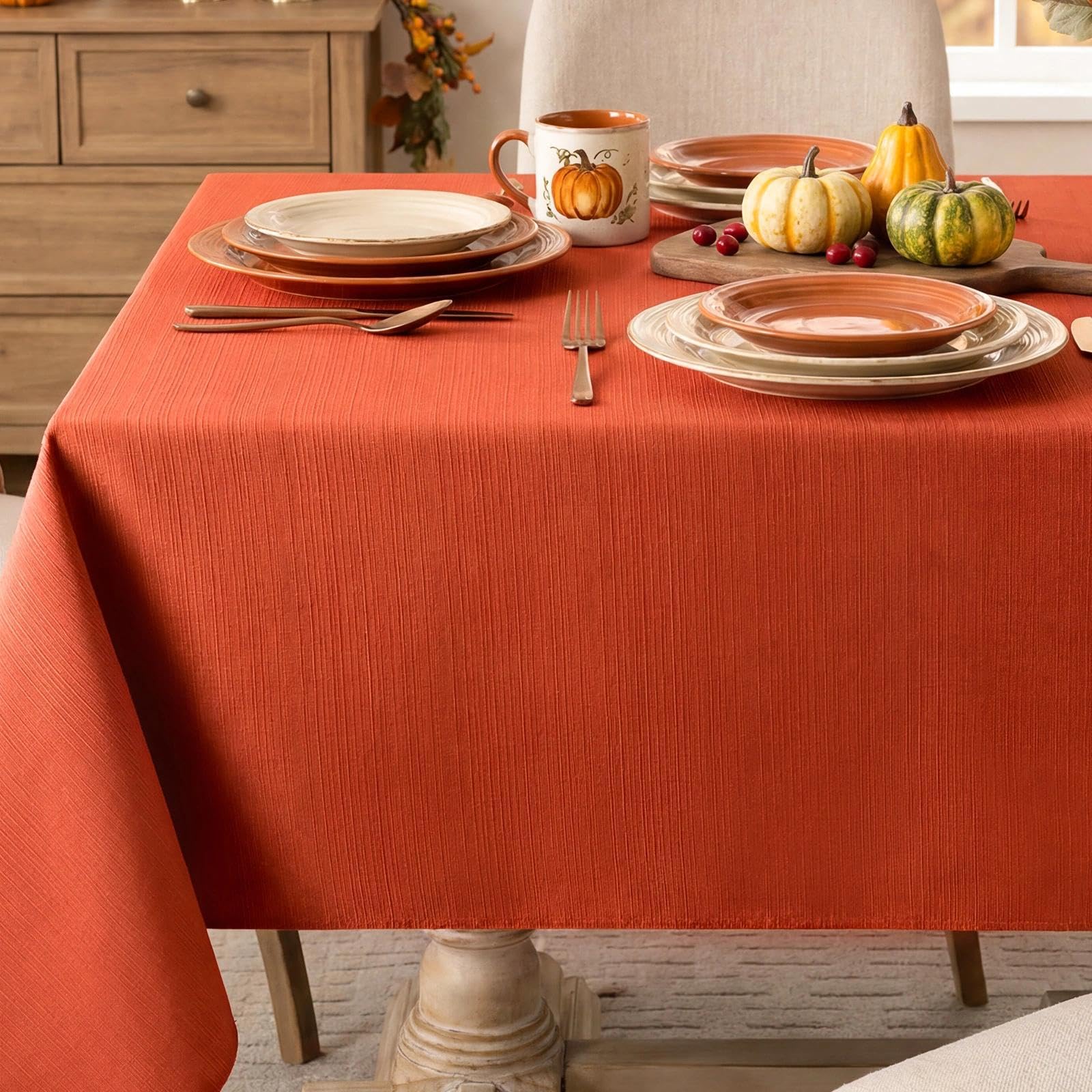Softalker Jacquard Rectangle Tablecloth - Geometric Damask Pattern - Waterproof 