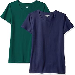 Amazon Essentials T-Shirt Girocollo a Maniche Corte da Donna in Cotone, vestibilità Regolare, Confezione Multipla