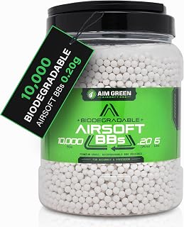 Aim Green Biodegradable Airsoft BBS, Premium-Grade 6mm Airsoft BBS, 20g, 25g, 32g, 36g, 40g, 2,500, 5,000, 10,000 Count