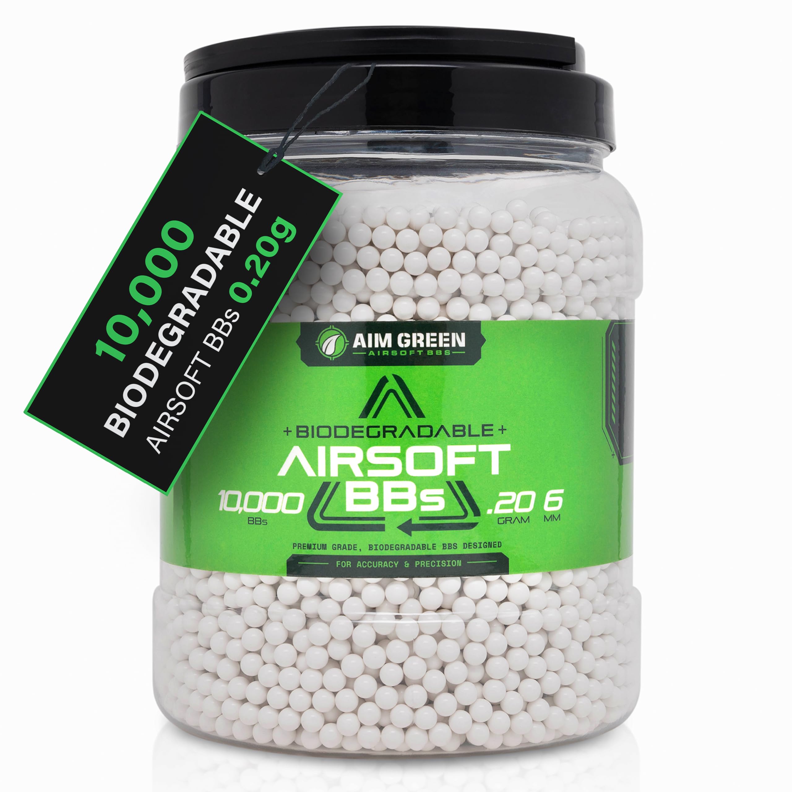 Aim Green Biodegradable Airsoft BBS, Premium-Grade 6mm Airsoft BBS, 20g, 25g, 32