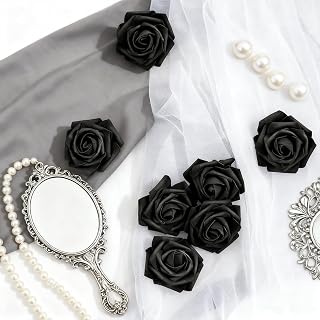 Artificial Foam Flowers, 12 Black Roses with Stems for Home Decor DIY Wedding Bouquets Party Bridal Shower Centerpieces Fake Flower Arrangements Decorations