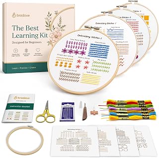 Bradove Classic Embroidery Learning Kit for Adults and Kids | Hand Embroidery Kit for Beginners with Patterns, Beginner Embroidery Kit for Adults, Stitches Practice, Learn to Embroider