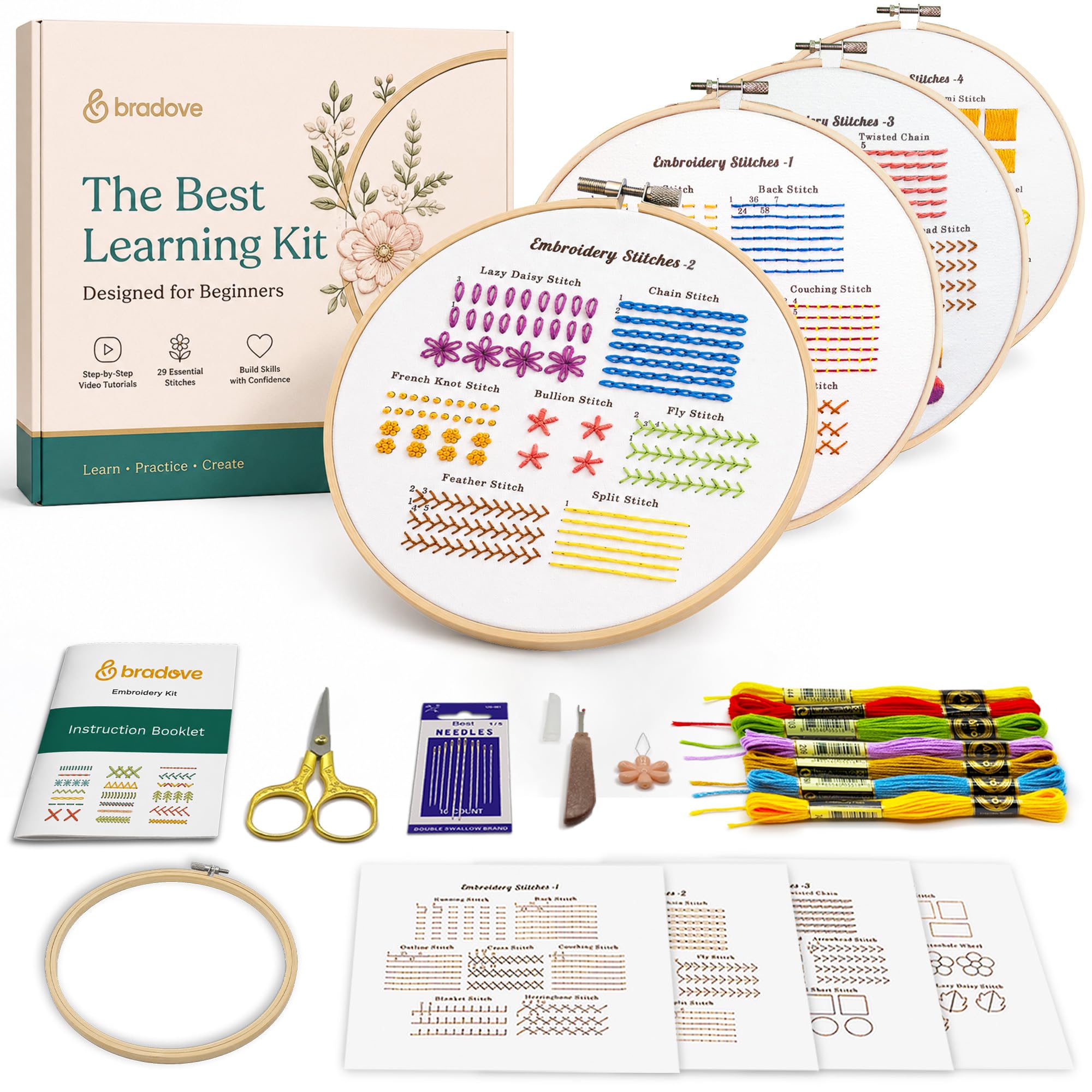 Bradove Classic Embroidery Learning Kit for Adults and Kids | Hand Embroidery Ki
