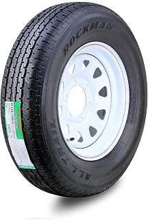 ROCKMAN Trailer Tire Wheel ST225/75R15 10-Ply E 117M 6X5.5 White Spoke Rim | Assembly with 6 Lug on 5.5" PCD White Spoke Rim