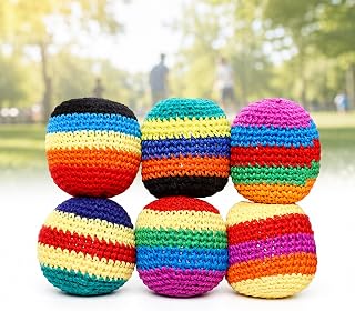 6 Pack Handmade Knitted Footbag Balls, Weighted Crochet Foot Bags for Freestyle Training, Juggling Balls for Beginners & Adults, Colorful Practice Balls for Outdoor Party Games & Coordination Training