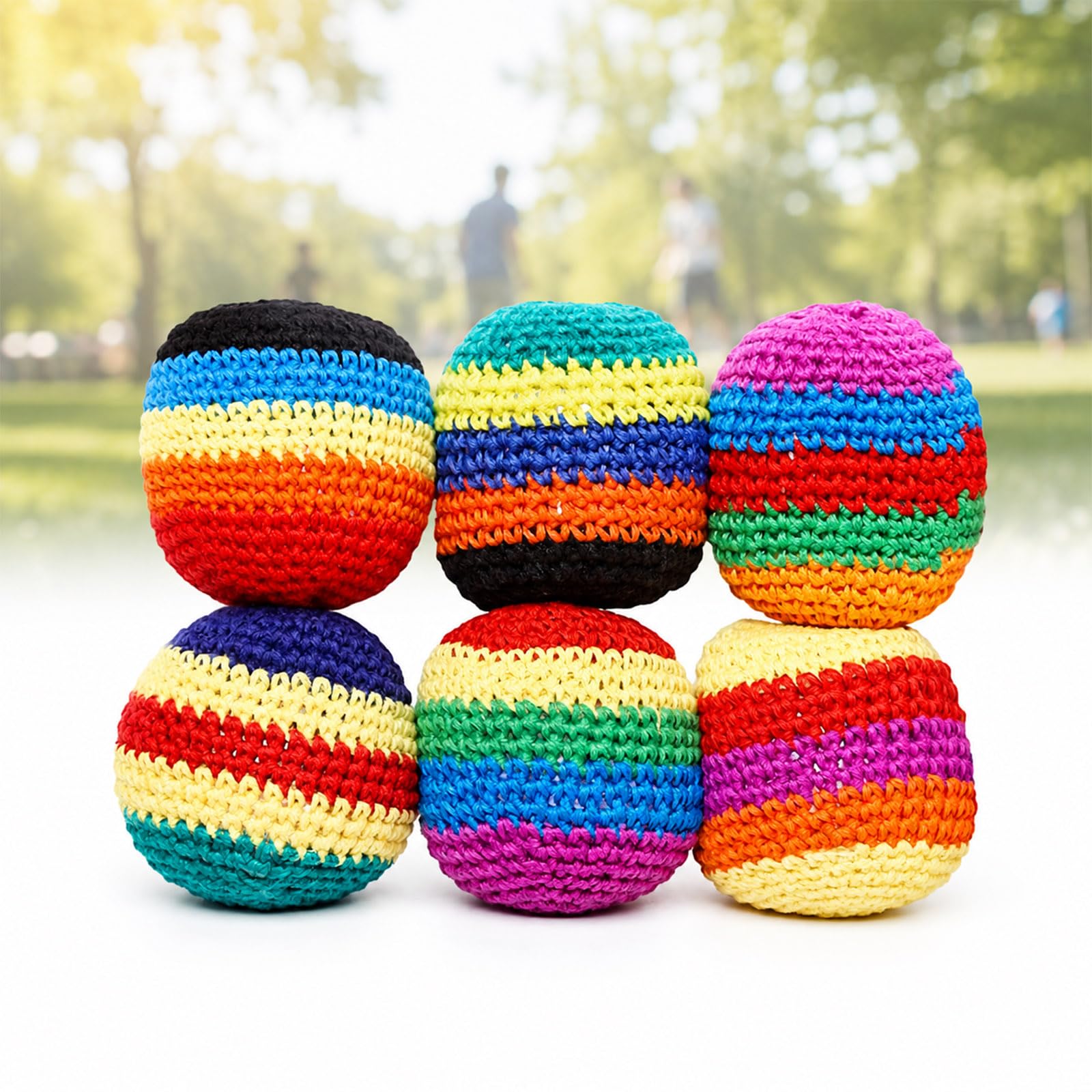 6 Pack Handmade Knitted Footbag Balls, Weighted Crochet Foot Bags for Freestyle 