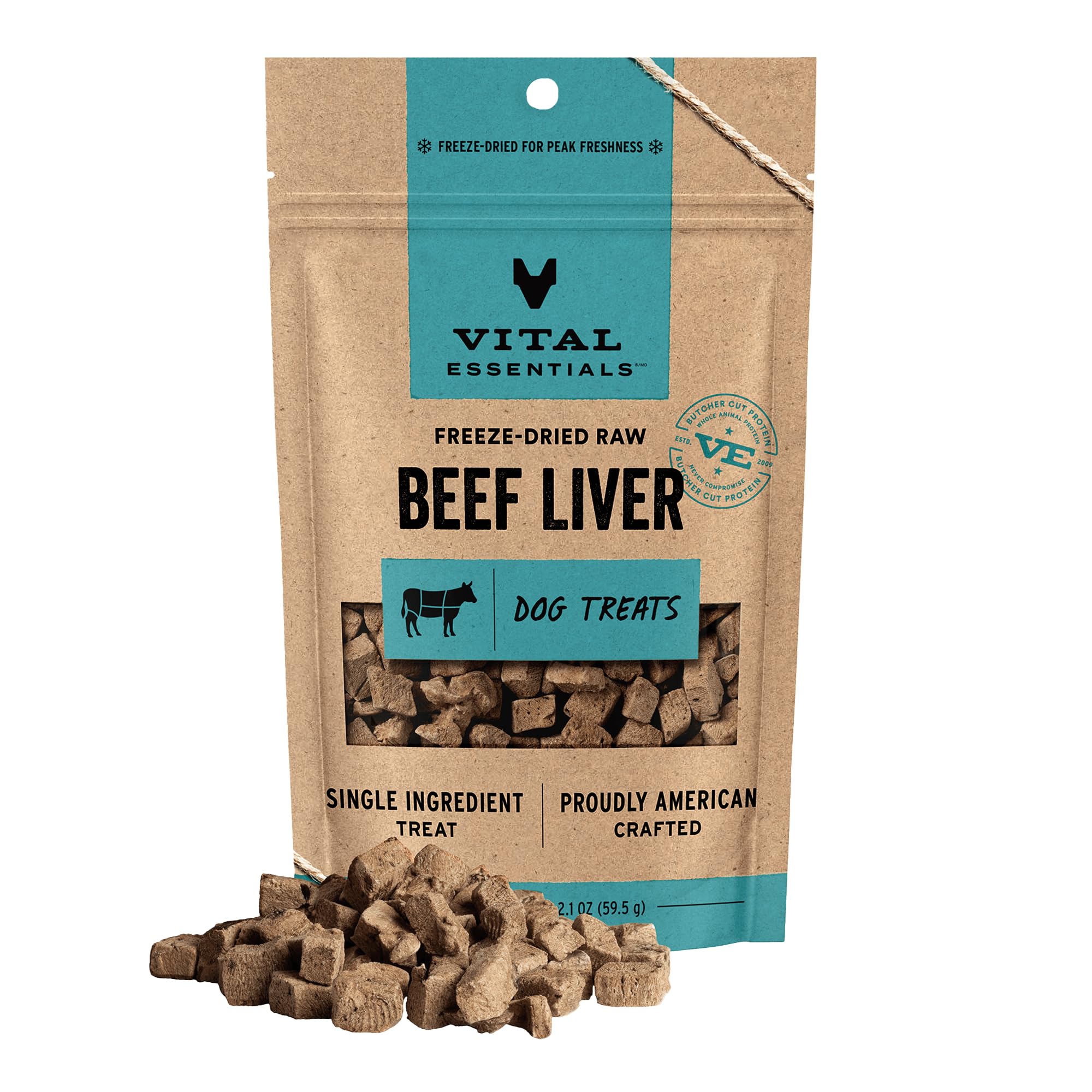 Vital Essentials Freeze Dried Dog Treats, Beef Liver, 2.1 oz Bag | Single Ingred