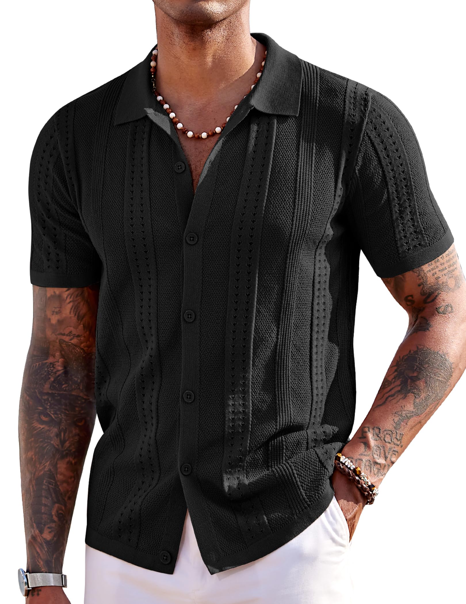 COOFANDY, Men's Summer Silk Satin Short Sleeve Button Down Beach Wedding Shirt