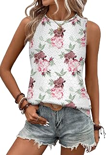 Zeagoo タンクトップ 女性用 ノースリーブ アイレットシャツ ハイネック キュート サマートップ ルーズフィット S-XXL